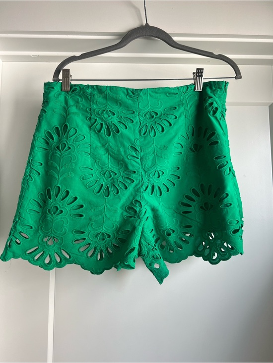 Zara Pants - Zara Green Eyelet Scalloped High-Waist Shorts